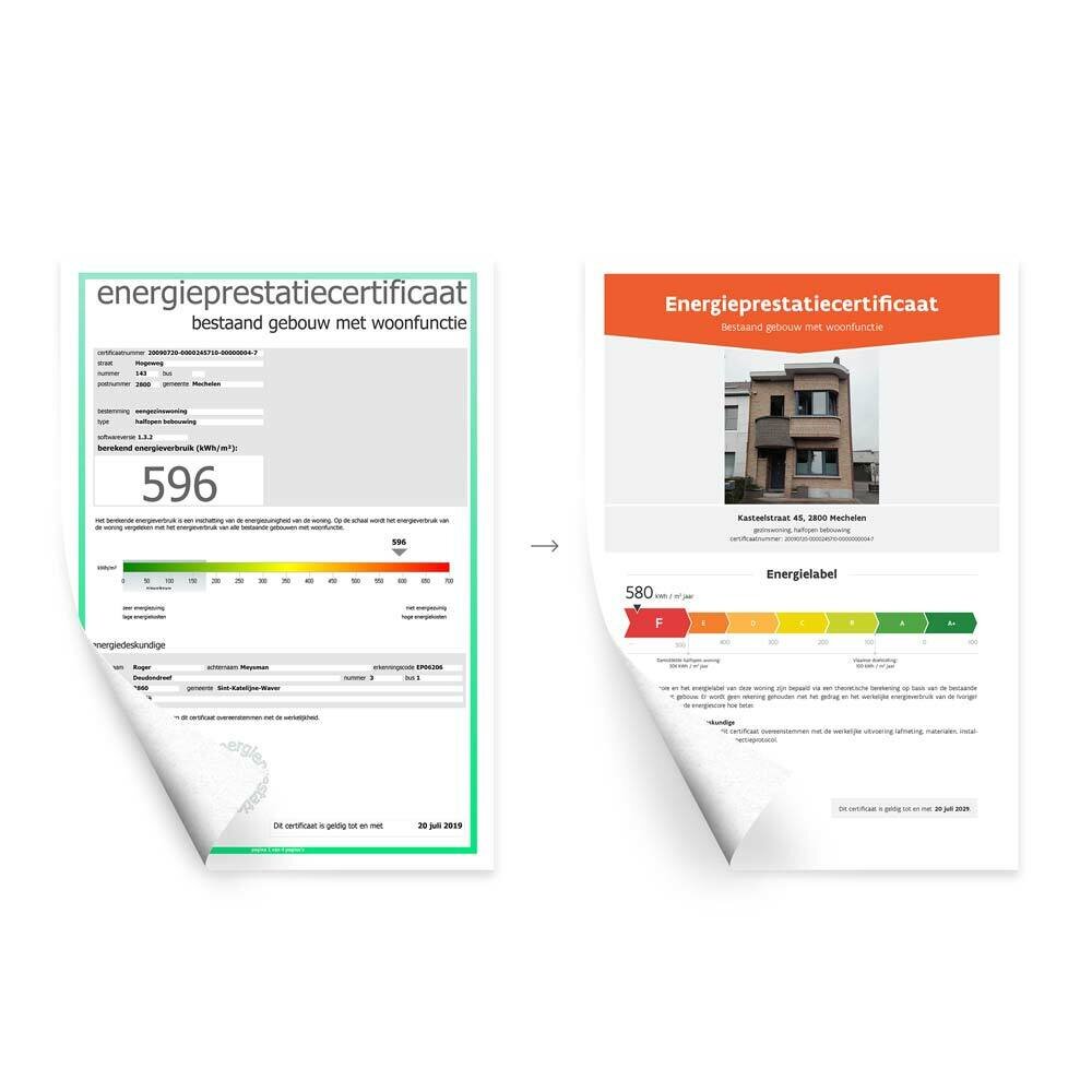 The old front page of an energy performance certificate next to the new front page design.